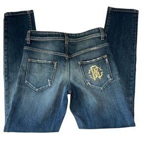 Roberto Cavalli Distressed Blue Denim Jeans Women’s IT 40 US 4 Embroidered Logo